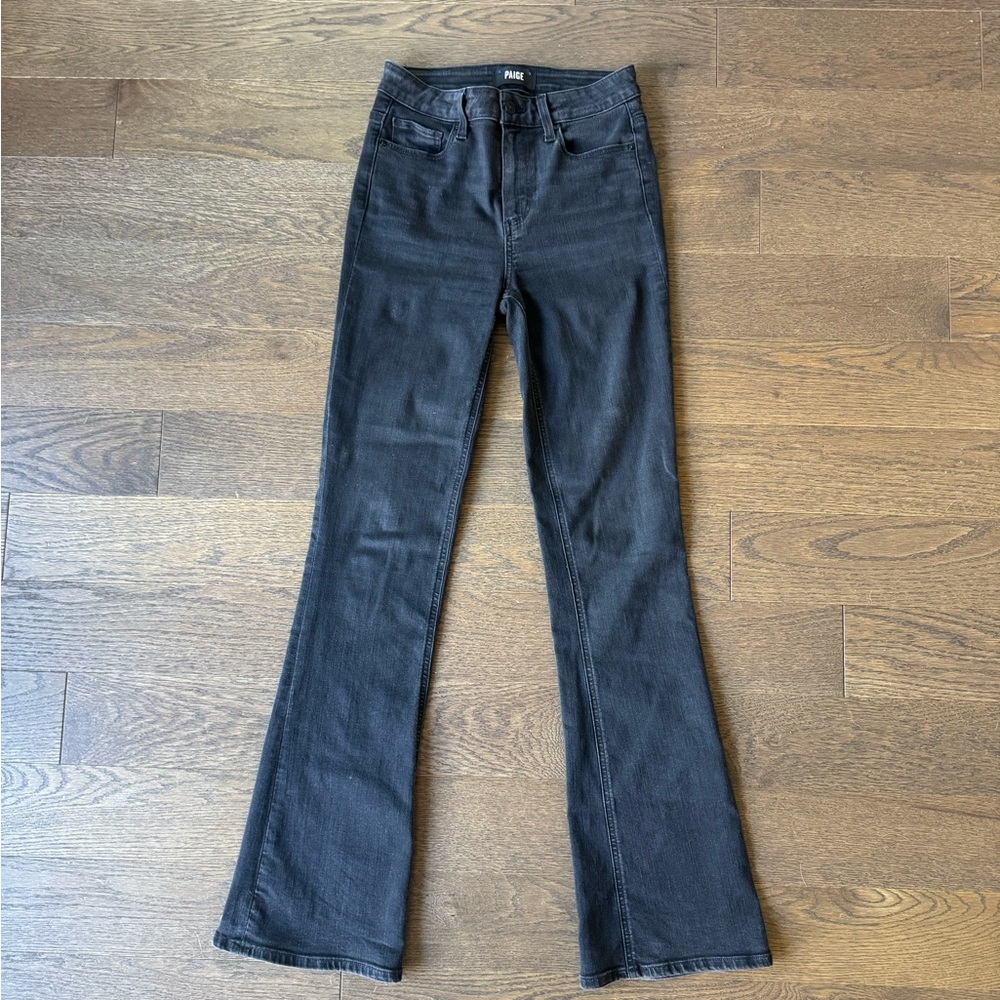 PAIGE Black Flare Wide Leg Jeans High-Rise